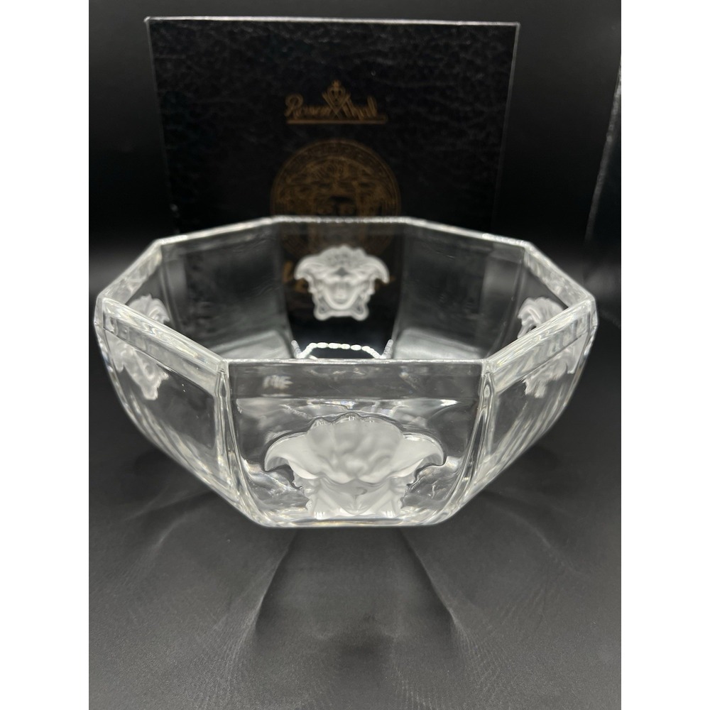 Stunning Rosenthal VERSACE Medusa Lumiere Round Crystal Bowl 7" w/box